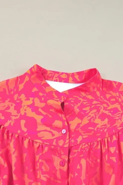 Outlet Dear-Lover Abstract Print Puff Short Sleeve Ruffled Mini Dress Rose