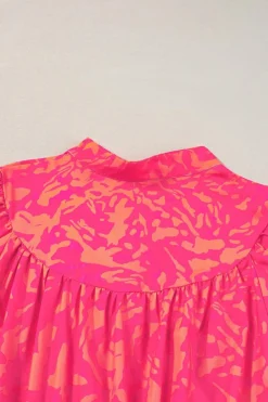 Outlet Dear-Lover Abstract Print Puff Short Sleeve Ruffled Mini Dress Rose