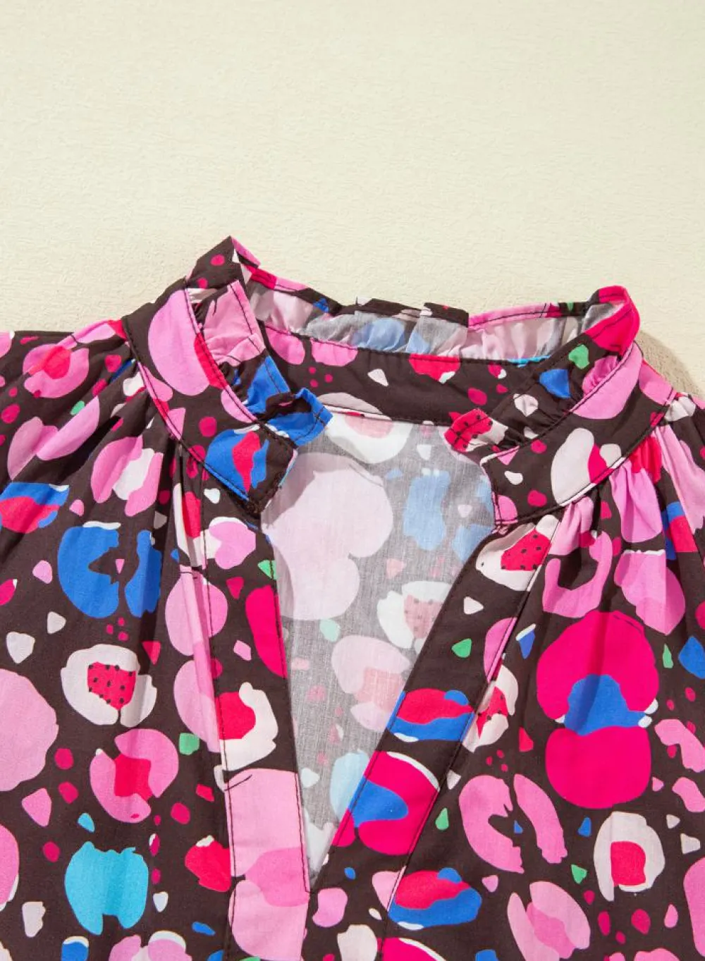 Online Dear-Lover Abstract Print V Neck Collared Half Sleeve Short Dress Rose