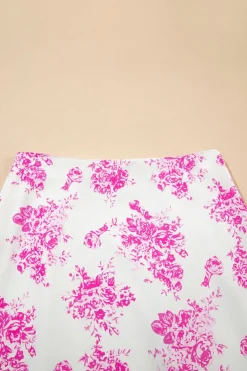 New Dear-Lover Boho Floral High Waist Ruffle Split Maxi Skirt Rose