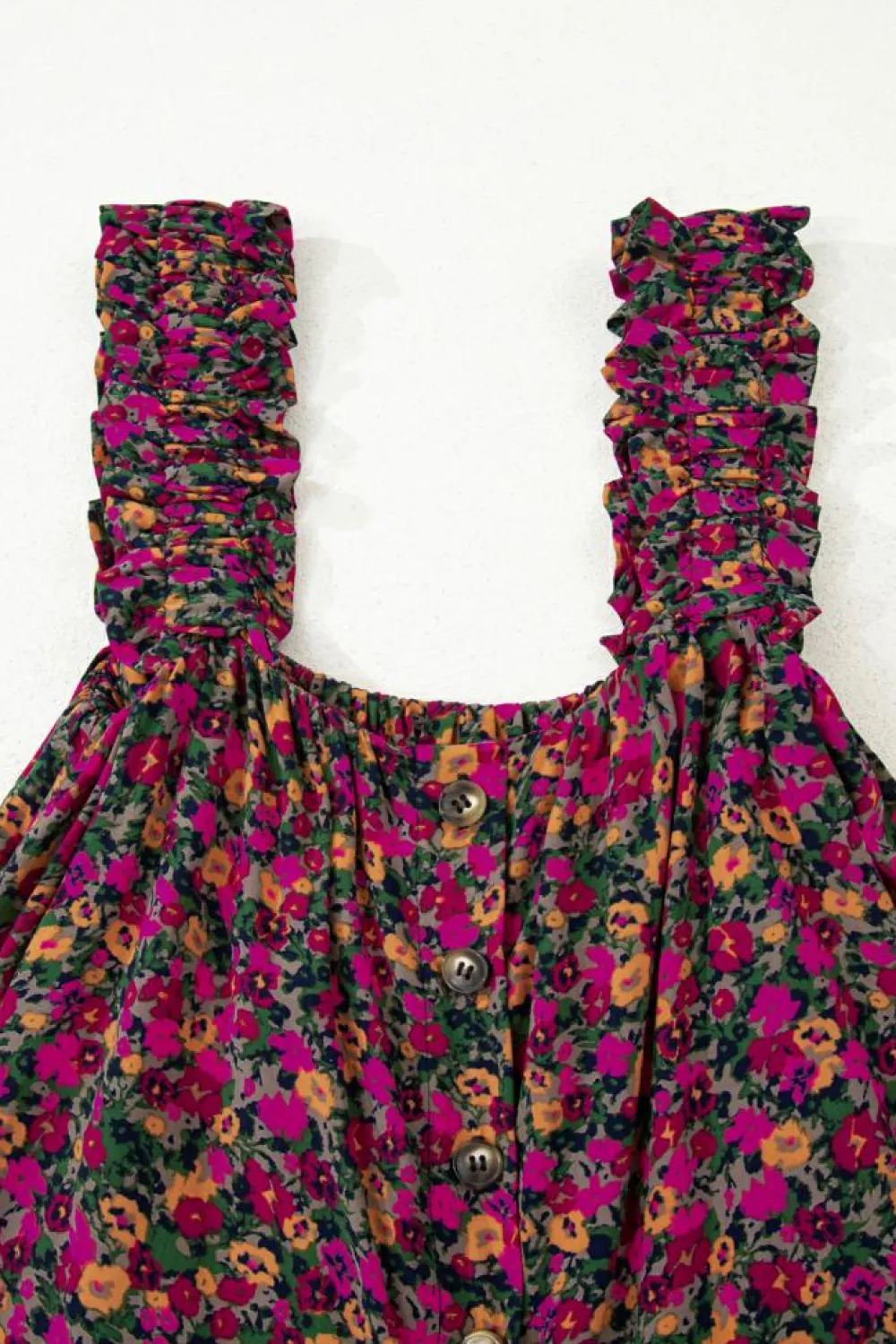 Sale Dear-Lover Boho Frilled Straps Floral Tank Top Rose