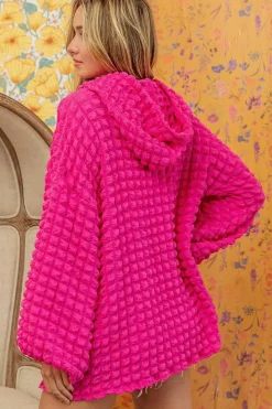 Online Dear-Lover Bubble Textured Waffle Hoodie Rose