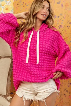 Online Dear-Lover Bubble Textured Waffle Hoodie Rose