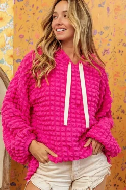 Online Dear-Lover Bubble Textured Waffle Hoodie Rose