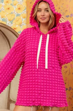 Online Dear-Lover Bubble Textured Waffle Hoodie Rose