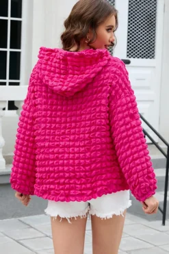 Online Dear-Lover Bubble Textured Waffle Hoodie Rose