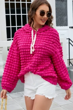 Online Dear-Lover Bubble Textured Waffle Hoodie Rose