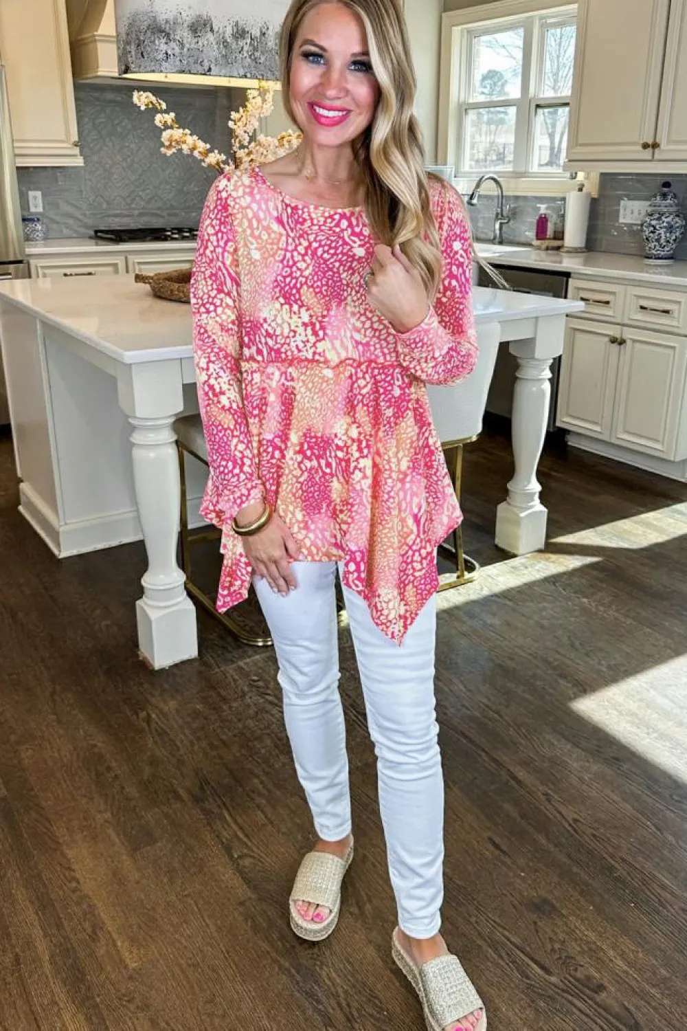 Best Dear-Lover Classic Leopard Print Handkerchief Hem Tunic Top Rose
