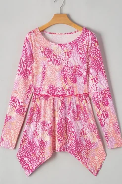 Best Dear-Lover Classic Leopard Print Handkerchief Hem Tunic Top Rose