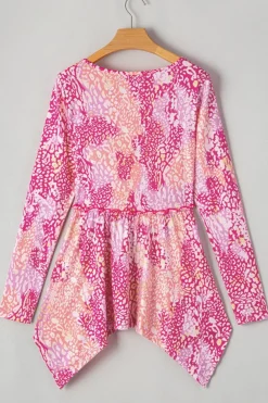 Best Dear-Lover Classic Leopard Print Handkerchief Hem Tunic Top Rose
