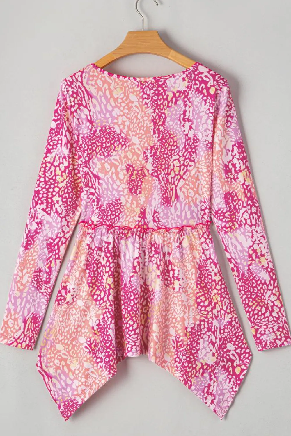 Best Dear-Lover Classic Leopard Print Handkerchief Hem Tunic Top Rose