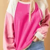Online Dear-Lover Colorblock Long Sleeve Pullover Fleece Sweatshirt Rose