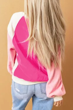 Online Dear-Lover Colorblock Long Sleeve Pullover Fleece Sweatshirt Rose
