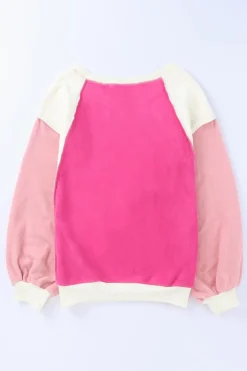 Online Dear-Lover Colorblock Long Sleeve Pullover Fleece Sweatshirt Rose