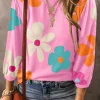 Discount Dear-Lover Cute Flower Print Bracelet Sleeve Top Rose