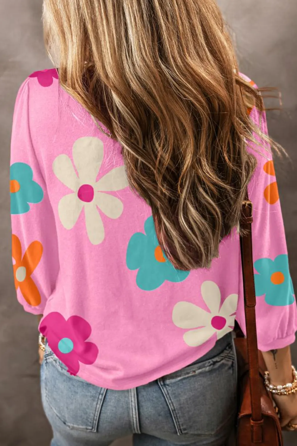 Discount Dear-Lover Cute Flower Print Bracelet Sleeve Top Rose