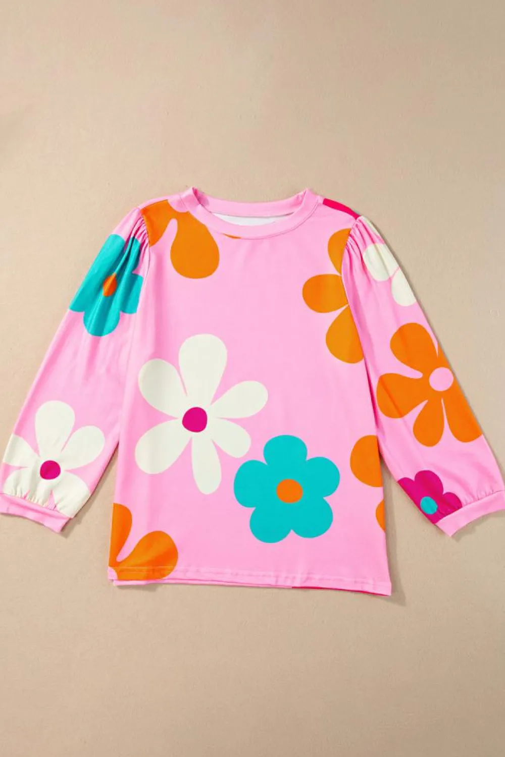 Discount Dear-Lover Cute Flower Print Bracelet Sleeve Top Rose