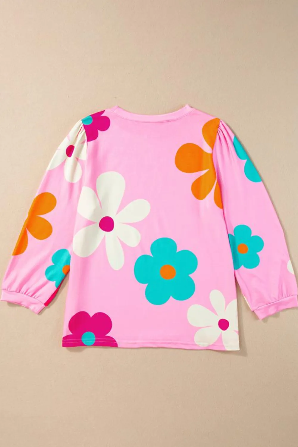 Discount Dear-Lover Cute Flower Print Bracelet Sleeve Top Rose