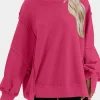 Sale Dear-Lover Exposed Seam Drop Shoulder Slit High Low Hem Sweatshirt Rose