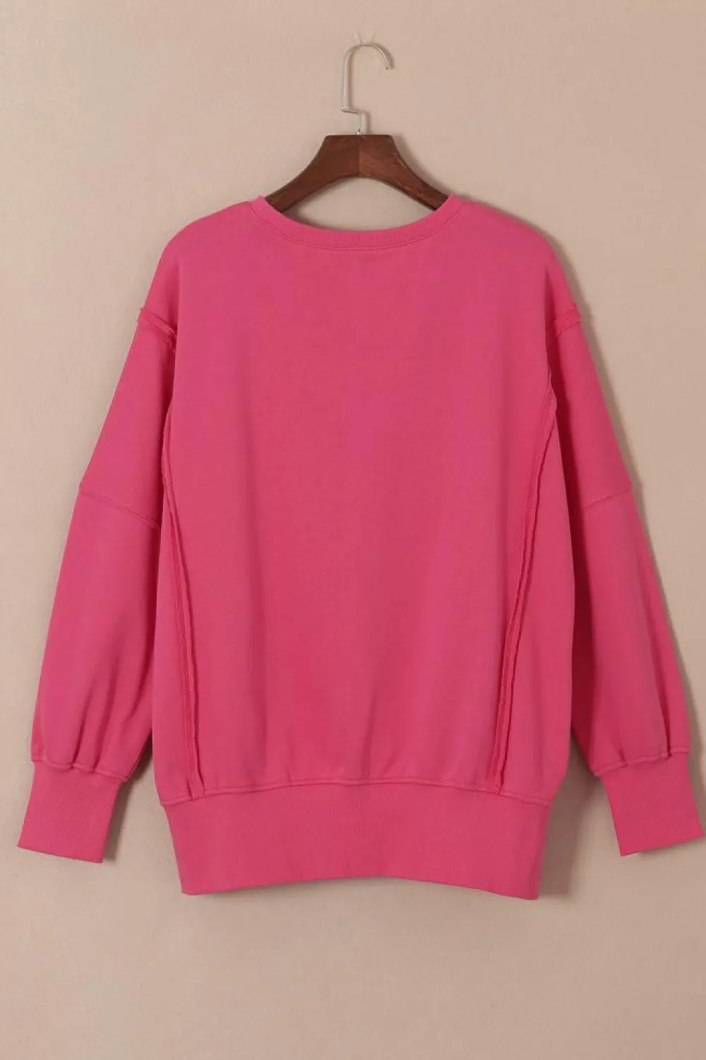 Sale Dear-Lover Exposed Seam Drop Shoulder Slit High Low Hem Sweatshirt Rose