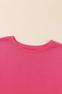 Sale Dear-Lover Exposed Seam Drop Shoulder Slit High Low Hem Sweatshirt Rose
