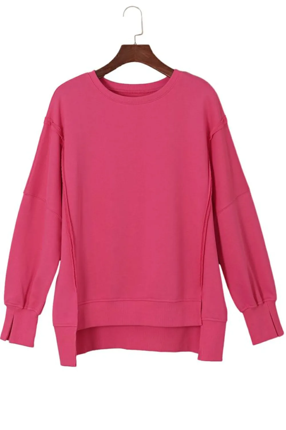 Sale Dear-Lover Exposed Seam Drop Shoulder Slit High Low Hem Sweatshirt Rose
