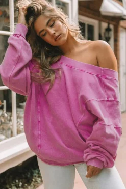 Best Dear-Lover Exposed Seam Twist Open Back Oversized Sweatshirt Rose