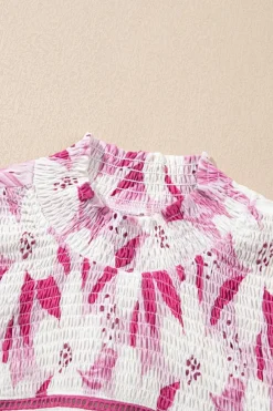 Fashion Dear-Lover Floral Frilled Collar Short Sleeve Blouse Top Rose