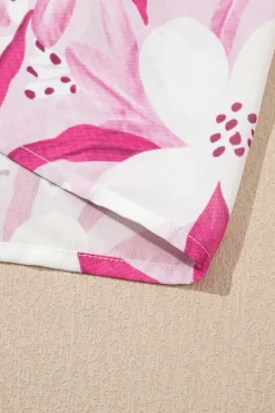 Fashion Dear-Lover Floral Frilled Collar Short Sleeve Blouse Top Rose