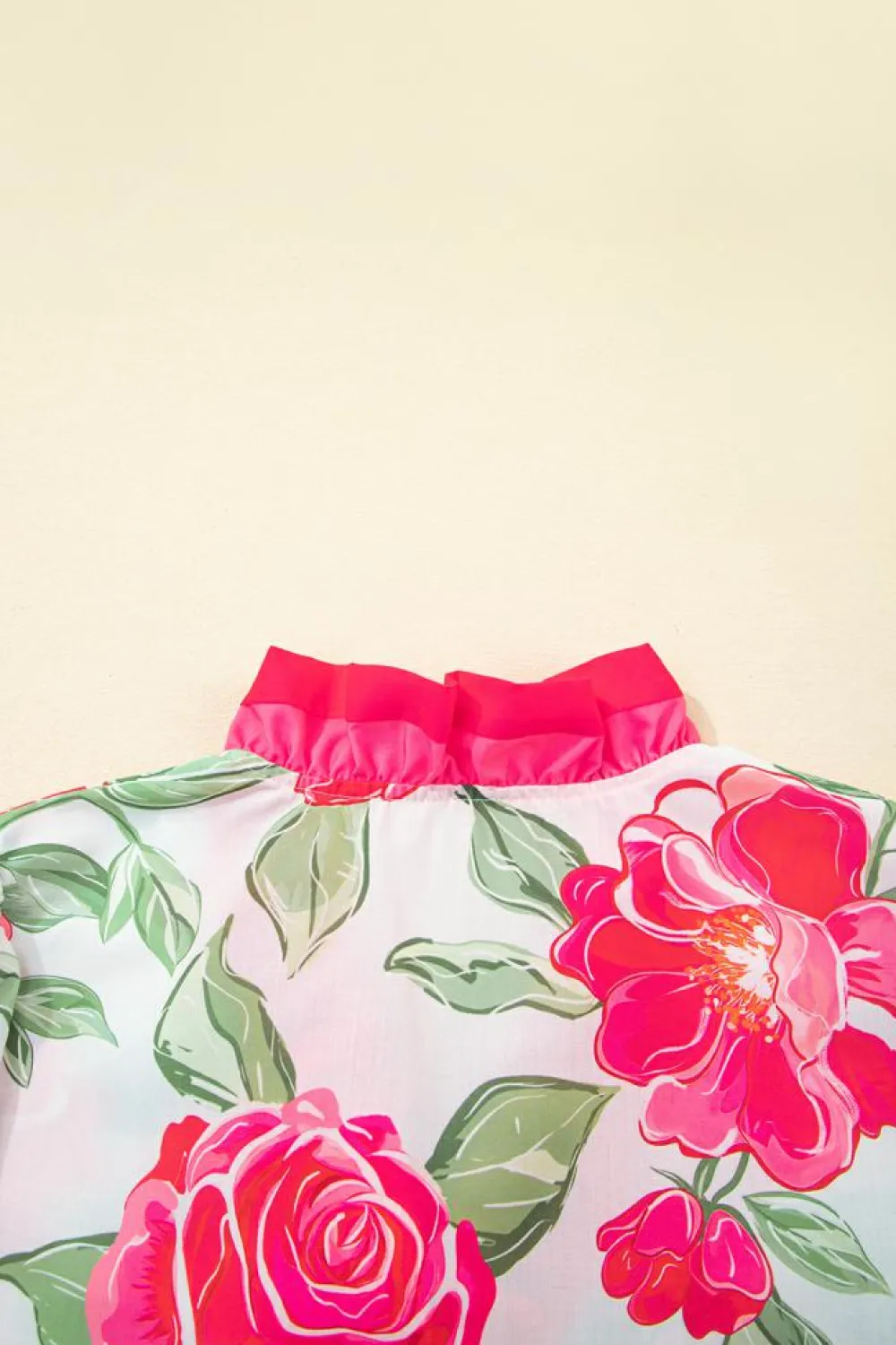 New Dear-Lover Floral Frilled V Neck Short Sleeve Blouse Top Rose