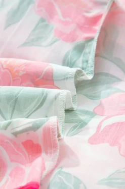 New Dear-Lover Floral Frilled V Neck Short Sleeve Blouse Top Rose