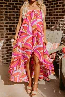 New Dear-Lover Floral High Low Bandeau Vacay Dress Rose