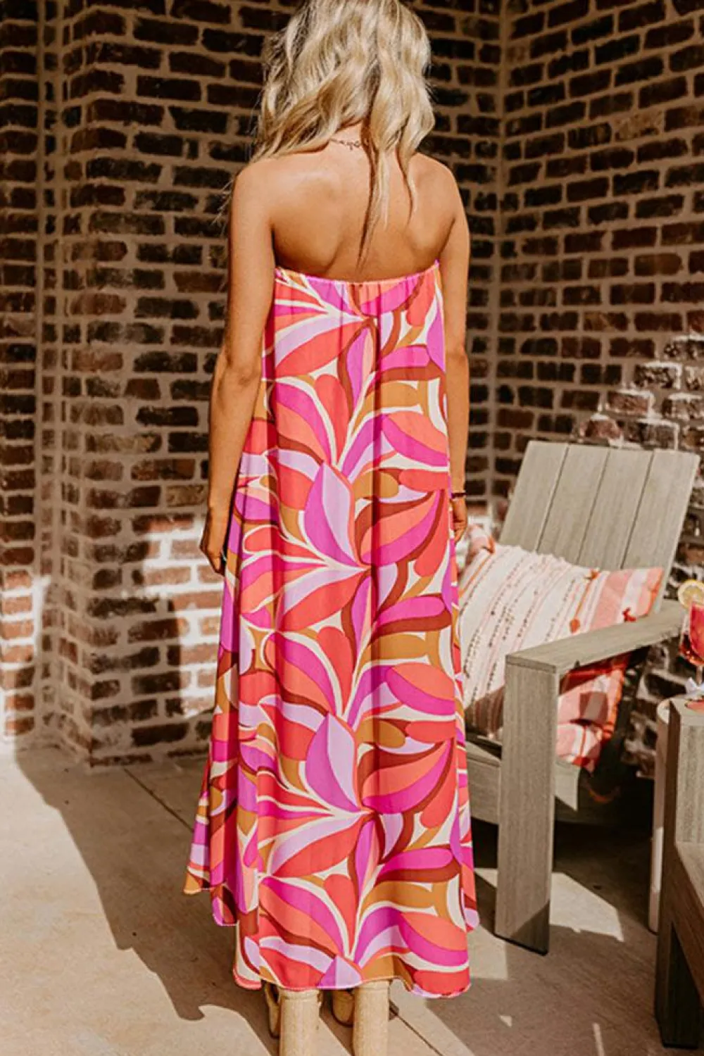 New Dear-Lover Floral High Low Bandeau Vacay Dress Rose