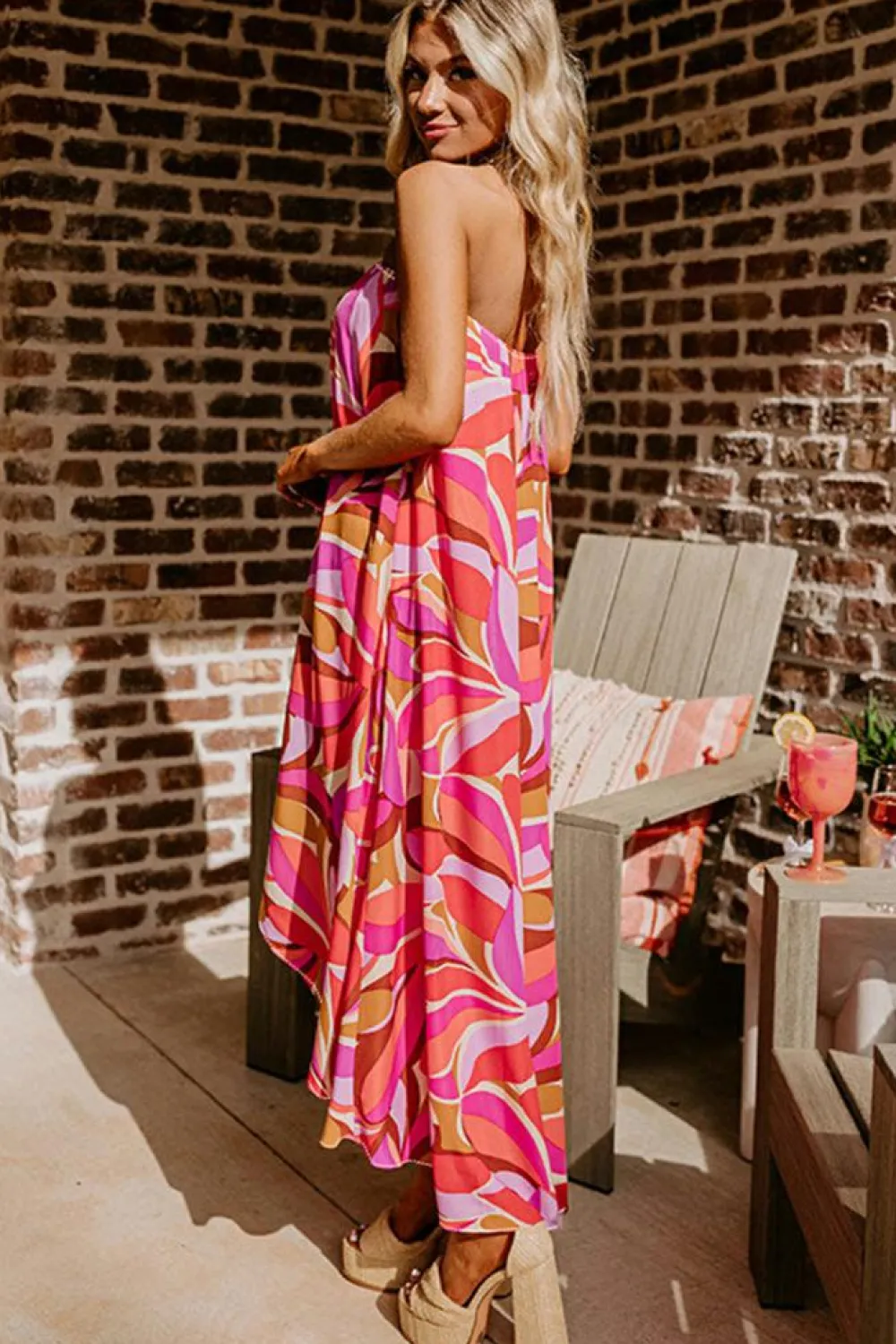 New Dear-Lover Floral High Low Bandeau Vacay Dress Rose