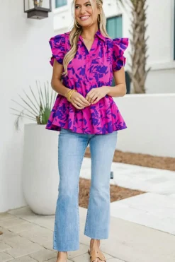 Hot Dear-Lover Floral Print Collared Button Neckline Flutter Sleeve Blouse Rose