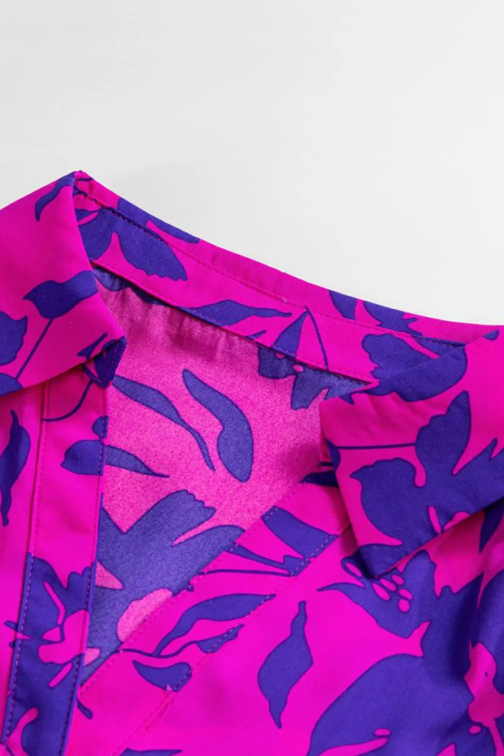 Hot Dear-Lover Floral Print Collared Button Neckline Flutter Sleeve Blouse Rose