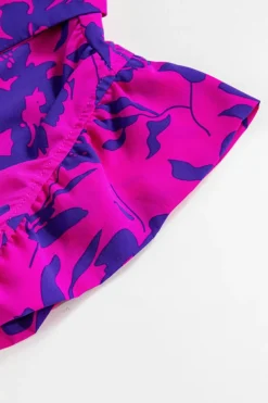 Hot Dear-Lover Floral Print Collared Button Neckline Flutter Sleeve Blouse Rose