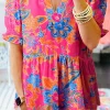 Best Dear-Lover Floral Print Puff Sleeve V Neck Blouse Rose