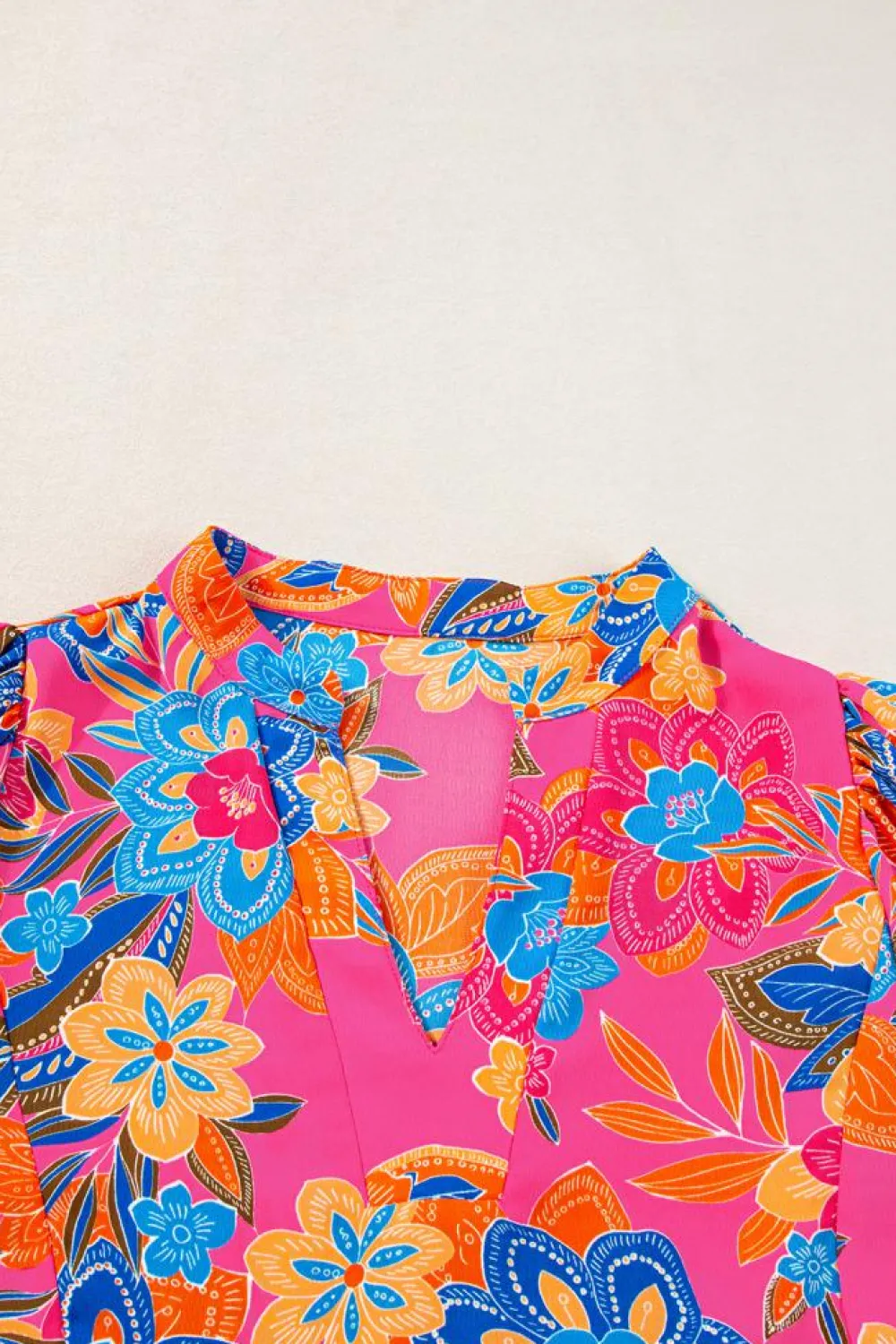 Best Dear-Lover Floral Print Puff Sleeve V Neck Blouse Rose