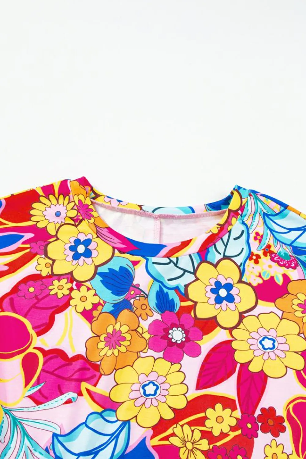 Discount Dear-Lover Floral Print Short Sleeve Pleated Babydoll Top Rose
