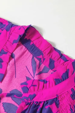 Sale Dear-Lover Floral Print Tiered Frilled Trim Flutter Sleeve Maxi Dress Rose