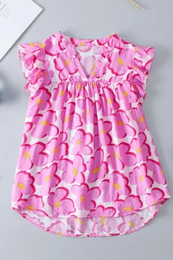 Hot Dear-Lover Floral Ruffled Sleeve Babydoll Blouse Rose