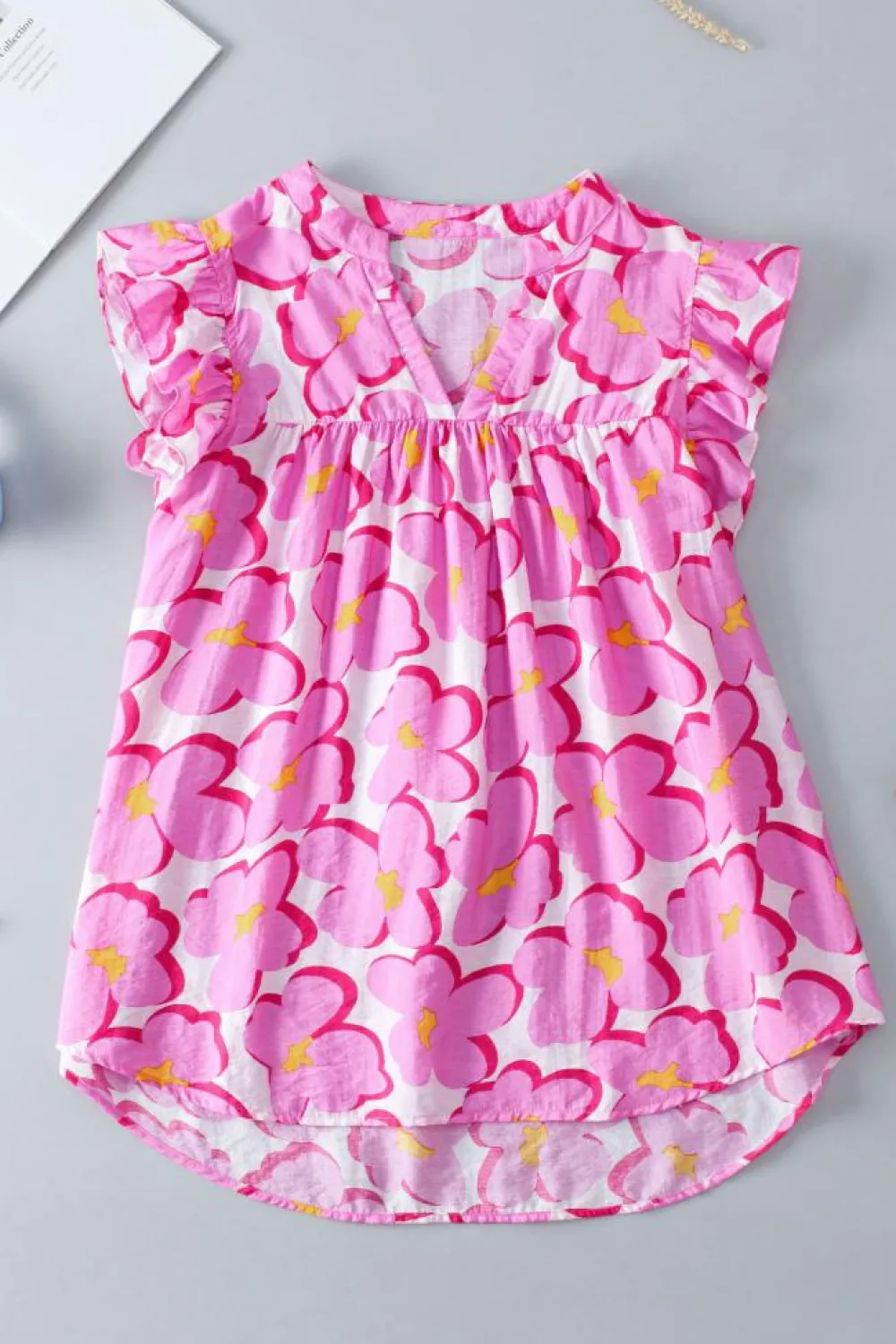 Hot Dear-Lover Floral Ruffled Sleeve Babydoll Blouse Rose