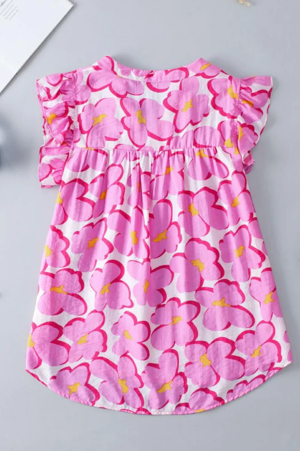 Hot Dear-Lover Floral Ruffled Sleeve Babydoll Blouse Rose