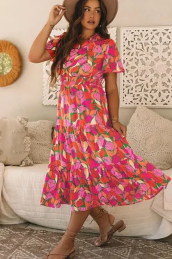Best Dear-Lover Floral Short Sleeve Smocked Waist Maxi dress Rose