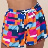 Online Dear-Lover Geometric Printed Drawstring Waist Beach Shorts with Pockets Rose