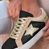 New Dear-Lover Glitter Star Patchwork PU Leather Lace-up Sneakers Rose Gold