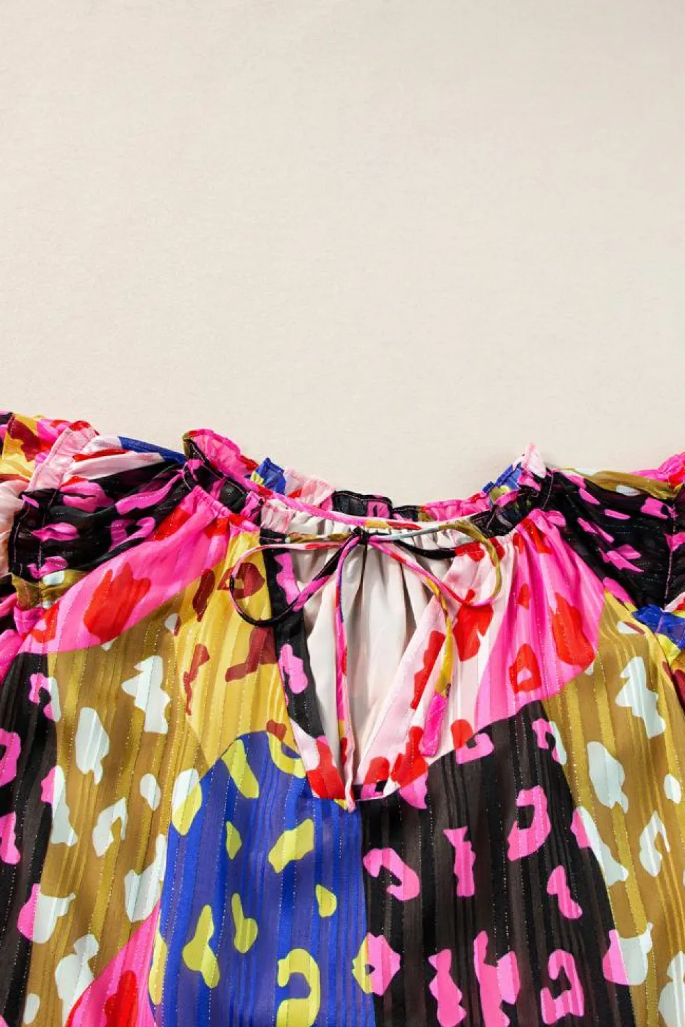 Discount Dear-Lover Leopard Flutter Sleeve V Neck Crinkled Blouse Rose