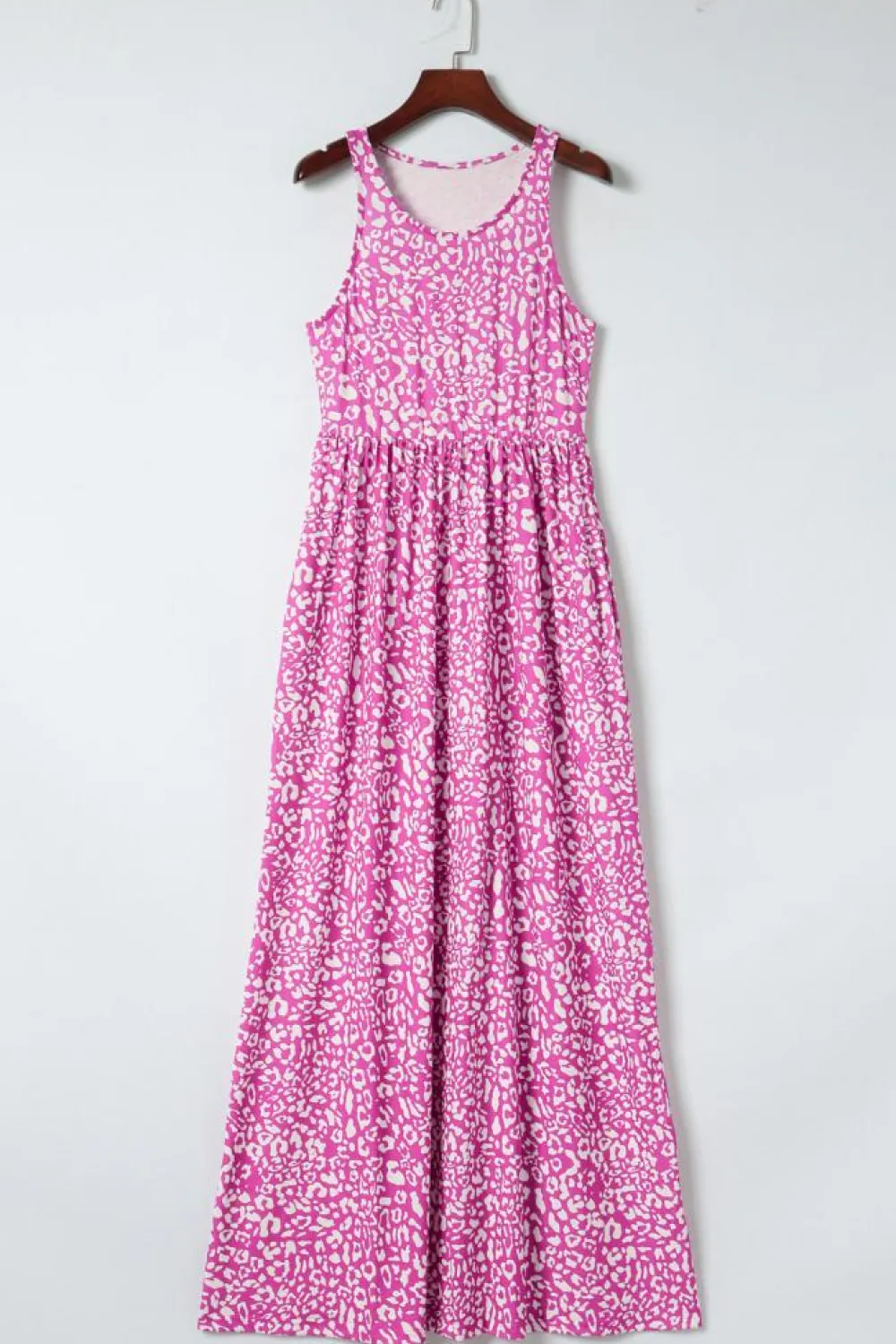 New Dear-Lover Leopard Print Pocketed Sleeveless Maxi Dress Rose
