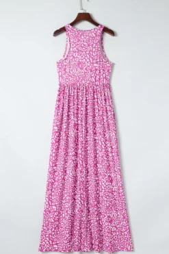 New Dear-Lover Leopard Print Pocketed Sleeveless Maxi Dress Rose